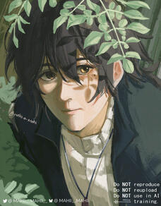 1 character, rendered, bust/halfbody, simple background. Junji belongs to @Minloafie.